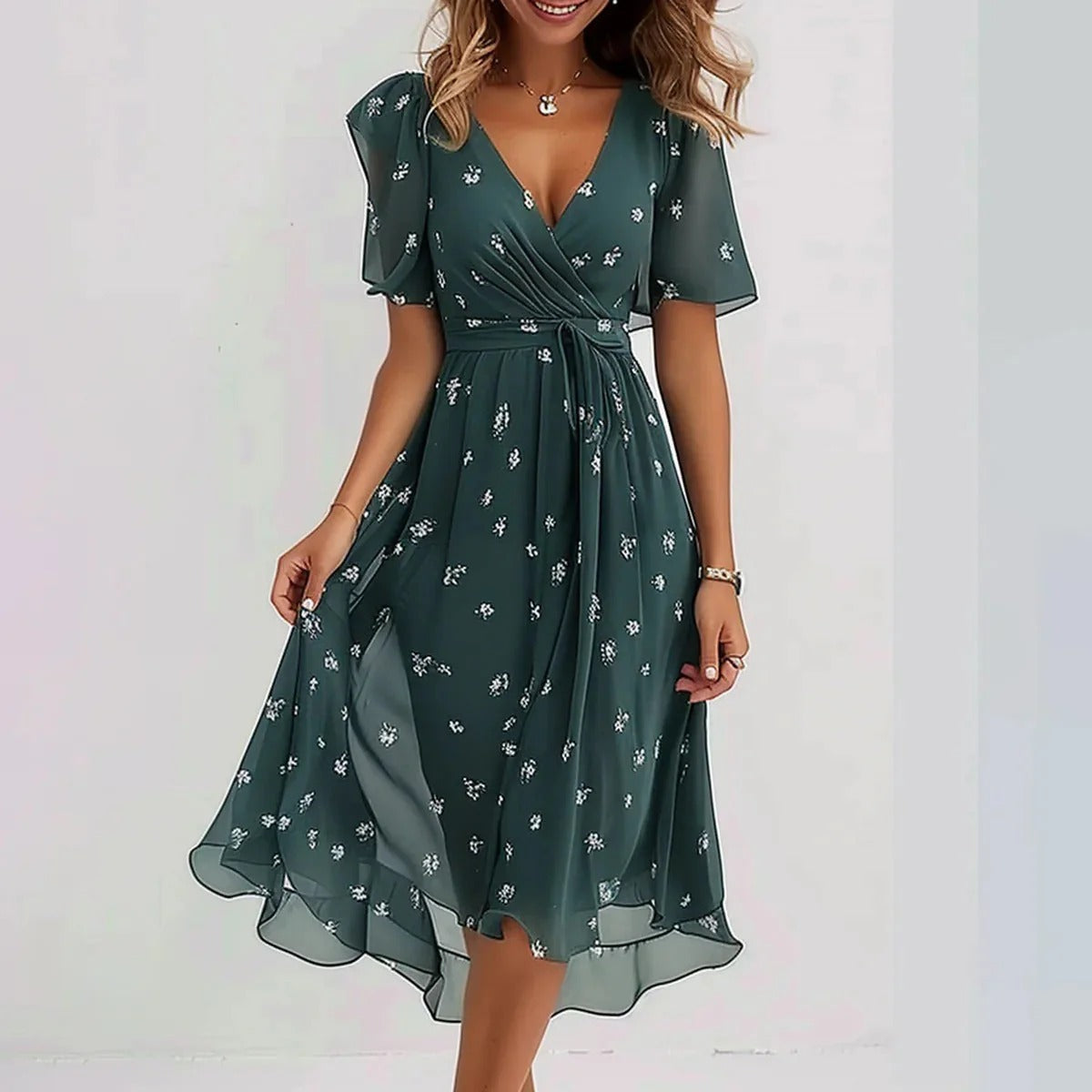 Nuria - Vestido midi especial de manga corta