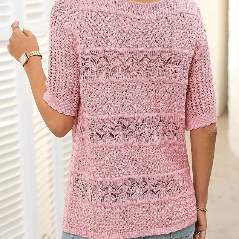 Eva - Suéter de crochet con cuello redondo y manga corta