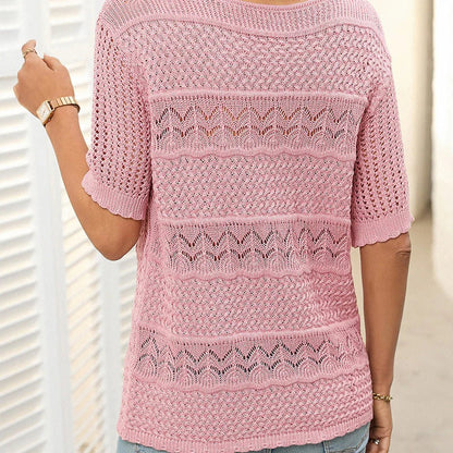 Eva - Suéter de crochet con cuello redondo y manga corta