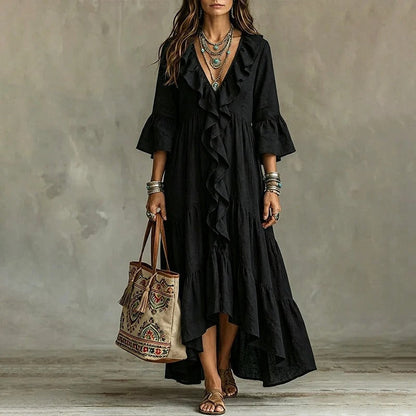 Alma - Vestido de inspiración vintage con detalle de volantes y escote de pico