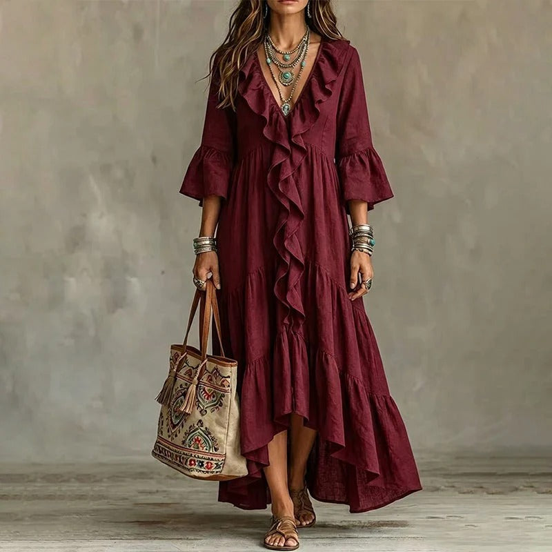 Alma - Vestido de inspiración vintage con detalle de volantes y escote de pico