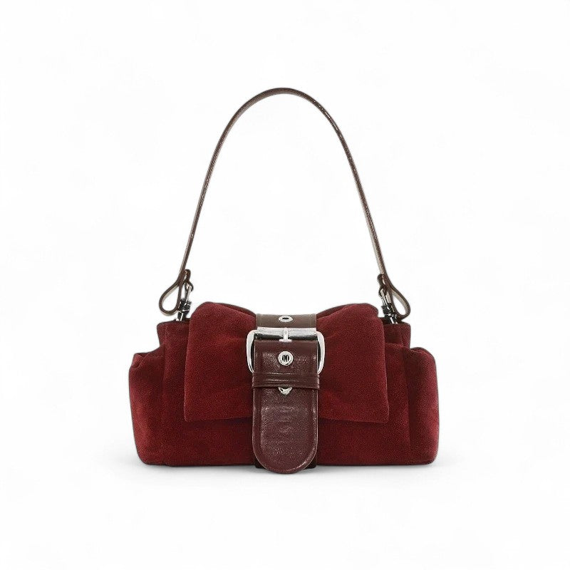 HAZEL - Bolso Pequeño en cuero con hebilla en ante - Burdeos - CARMEN VELVET