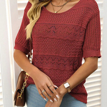 Eva - Suéter de crochet con cuello redondo y manga corta