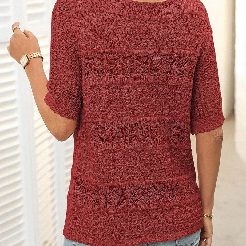 Eva - Suéter de crochet con cuello redondo y manga corta