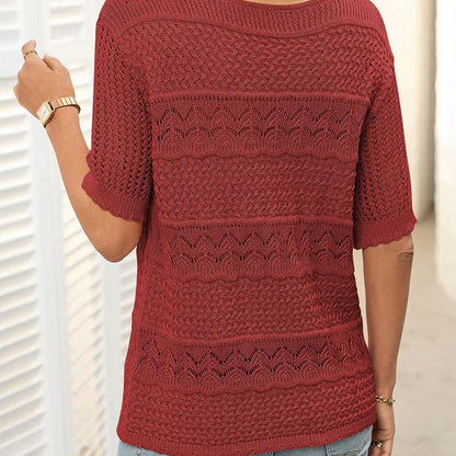 Eva - Suéter de crochet con cuello redondo y manga corta