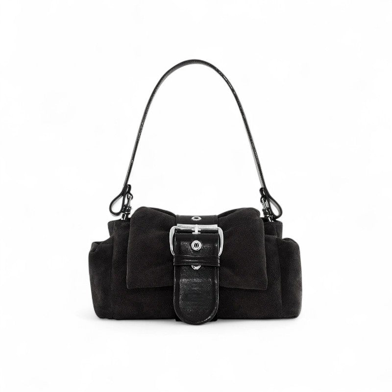 HAZEL - Bolso Pequeño en cuero con hebilla en ante - Negro - CARMEN VELVET