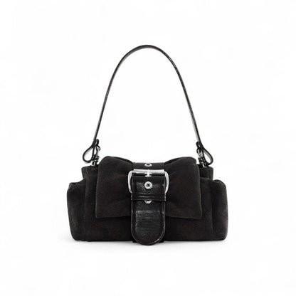 HAZEL - Bolso Pequeño en cuero con hebilla en ante - Negro - CARMEN VELVET