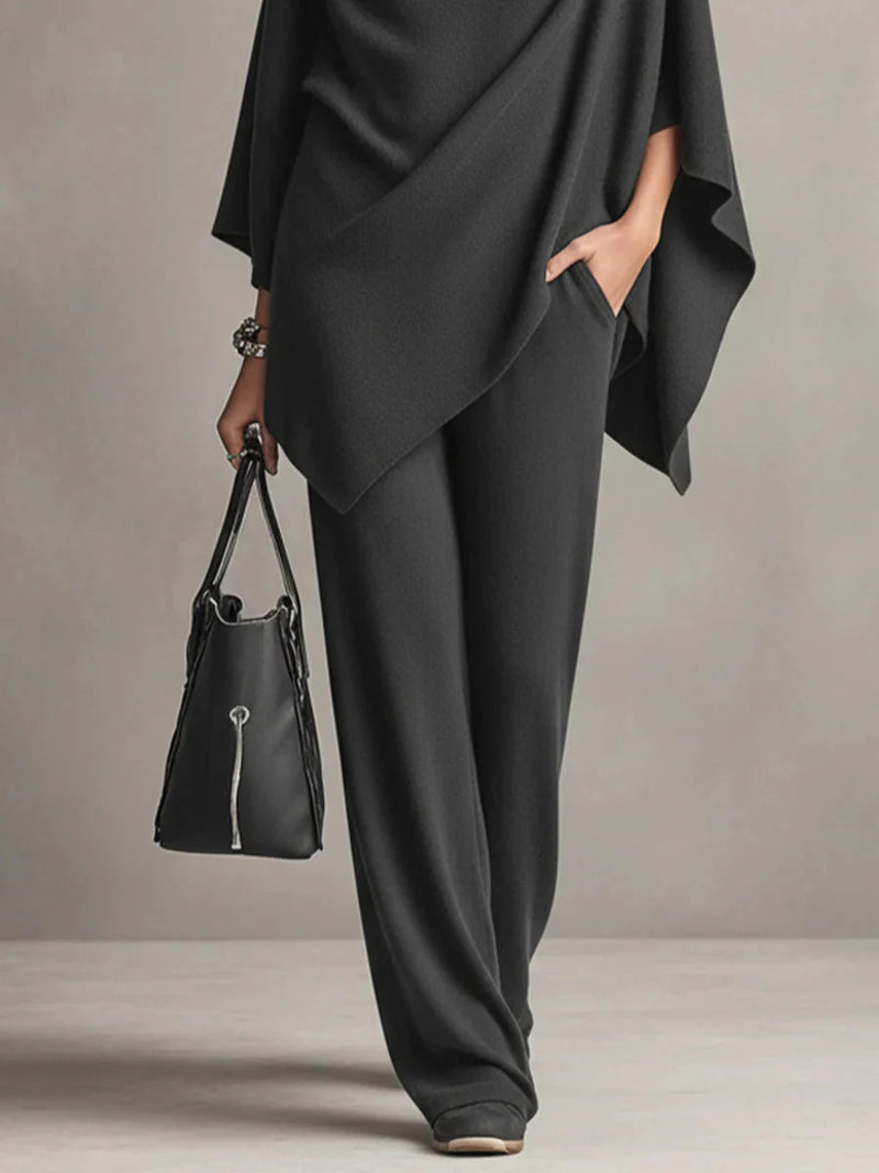 Laura - Conjunto elegante con poncho drapeado y pantalón