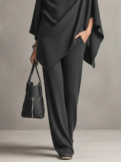 Laura - Conjunto elegante con poncho drapeado y pantalón