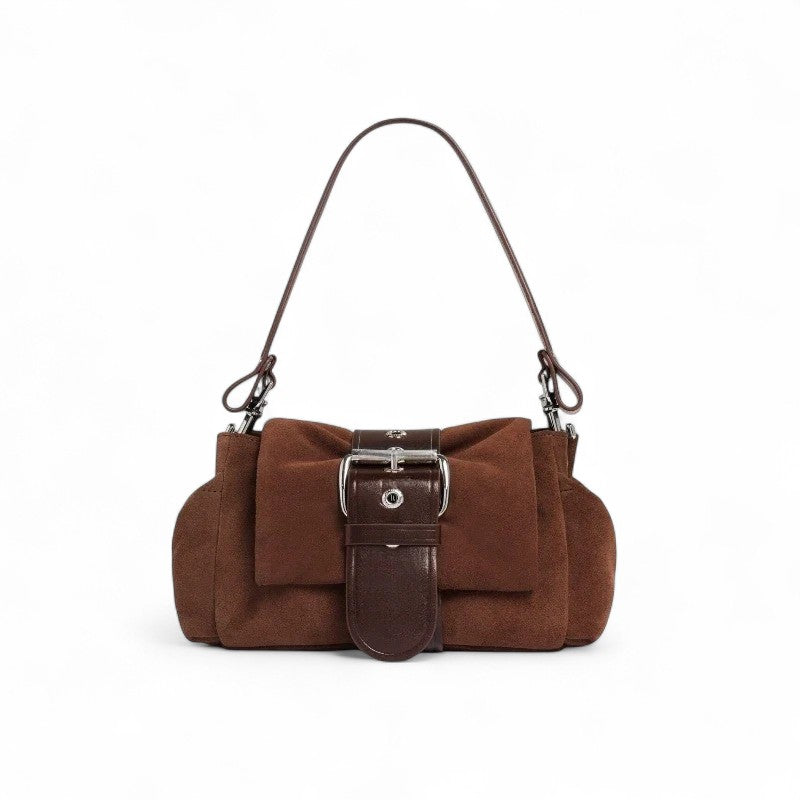 HAZEL - Bolso Pequeño en cuero con hebilla en ante - Marrón - CARMEN VELVET
