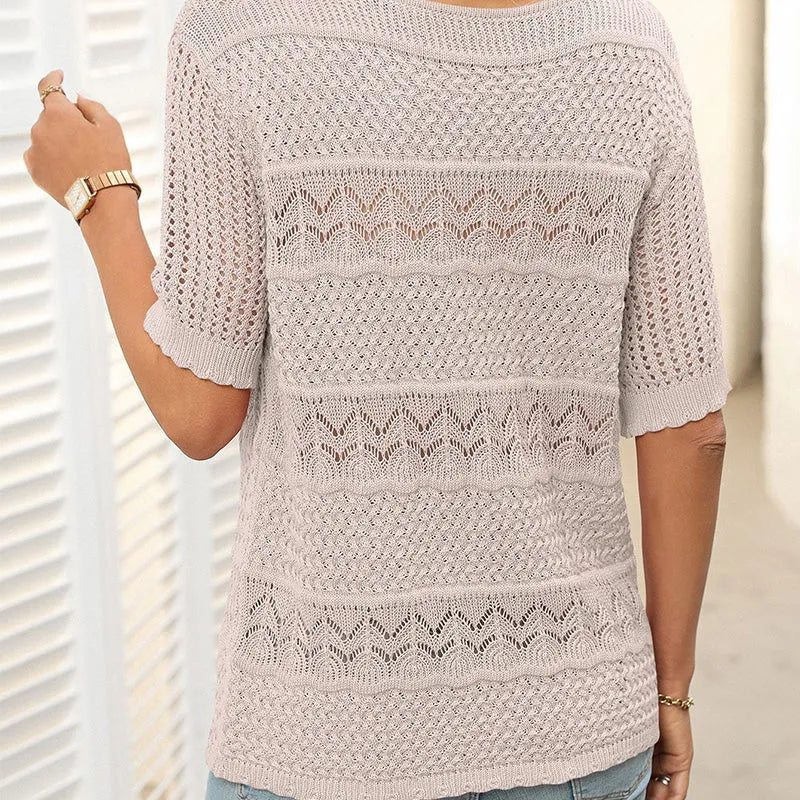 Eva - Suéter de crochet con cuello redondo y manga corta