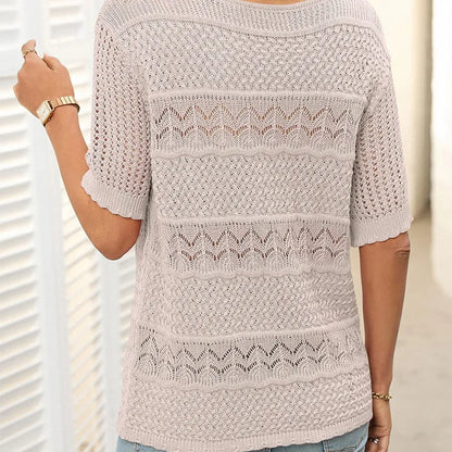 Eva - Suéter de crochet con cuello redondo y manga corta
