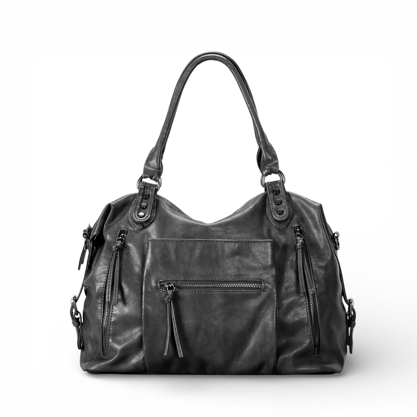 LESTER - Bolso Grande multibolsillos en cuero - Gris - CARMEN VELVET