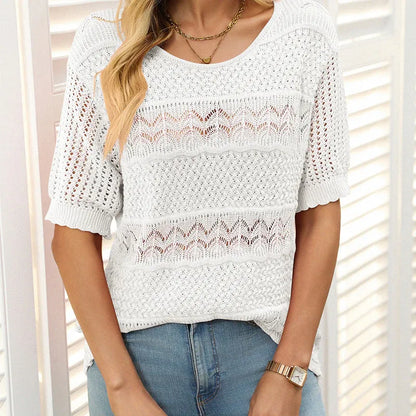 Eva - Suéter de crochet con cuello redondo y manga corta