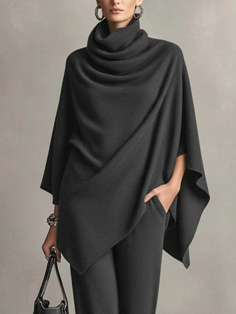 Laura - Conjunto elegante con poncho drapeado y pantalón