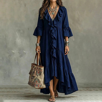 Alma - Vestido de inspiración vintage con detalle de volantes y escote de pico