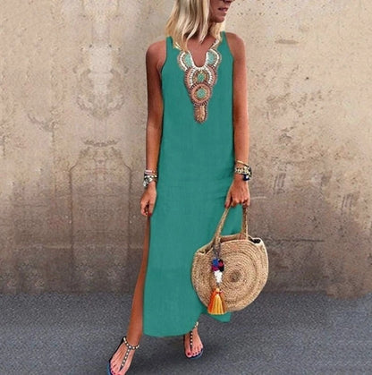 Naliera - Vestido largo bohemio con escote de pico