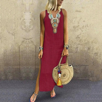 Naliera - Vestido largo bohemio con escote de pico