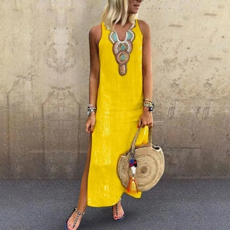 Naliera - Vestido largo bohemio con escote de pico
