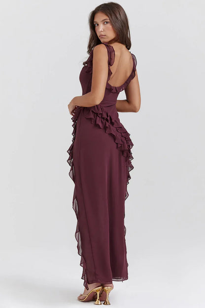 Marina - Vestido largo con detalle de volantes y Abertura