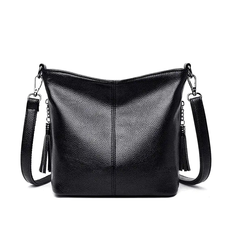 IVETTE - Bolso Bandolera en cuero estructurado - Negro - CARMEN VELVET
