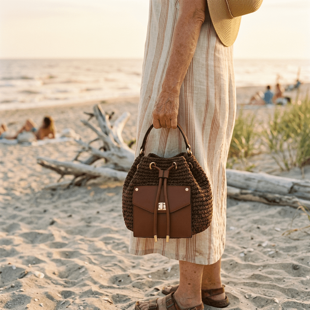 Lía - Bolso saco tejido con bolsillo frontal | CARMEN VELVET