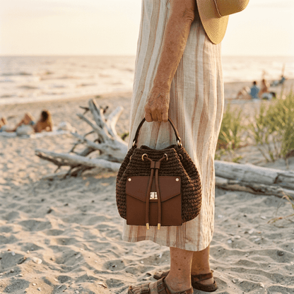 Lía - Bolso saco tejido con bolsillo frontal | CARMEN VELVET