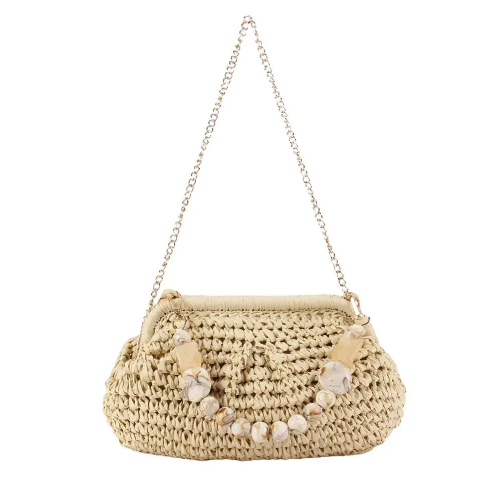 Aitana - Sac en paille avec coquillages et chaîne — image 1