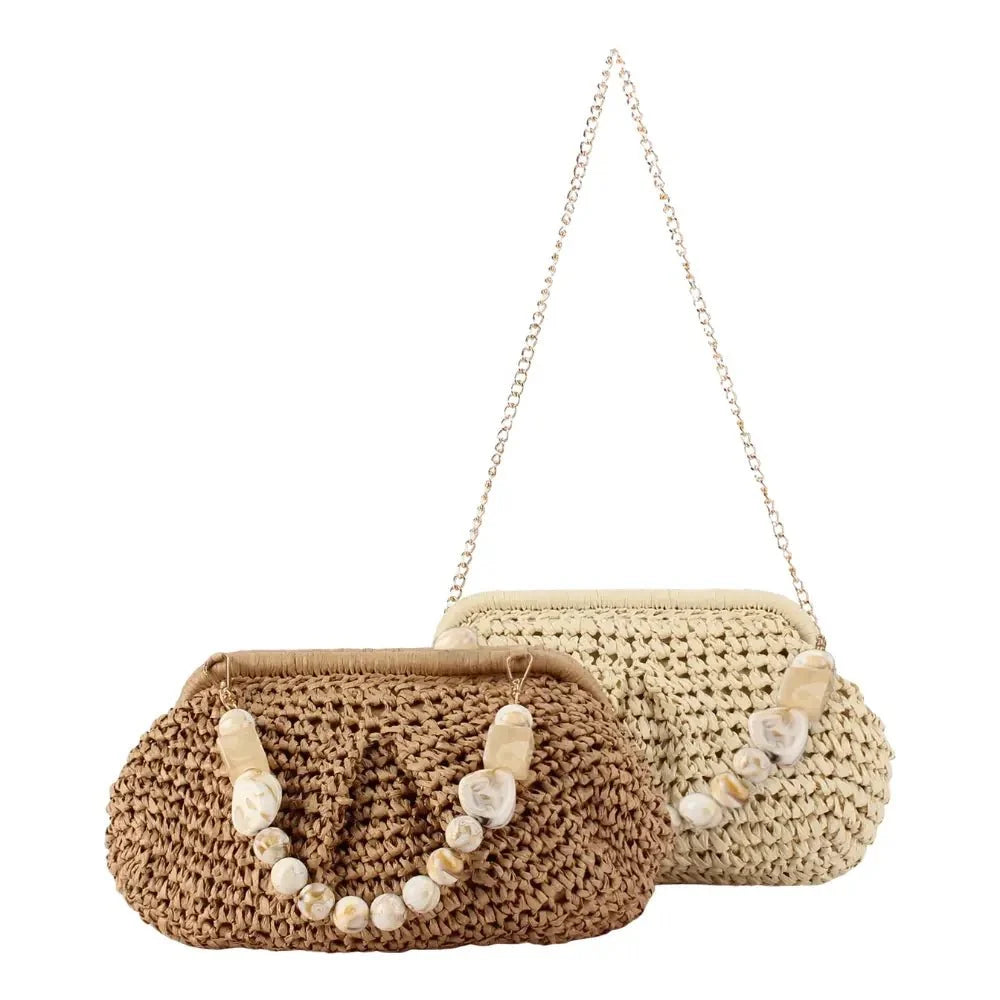 Aitana - Bolso de paja con conchas y cadena | CARMEN VELVET