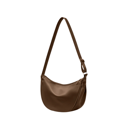 JENNY - Bolso Bandolera media luna de lujo en cuero liso - Café - CARMEN VELVET