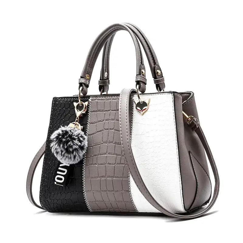 NEREIDA - Bolso Bandolera en Cuero Efecto Croco - Gris - CARMEN VELVET