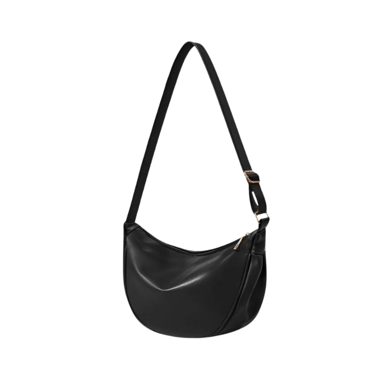 JENNY - Bolso Bandolera media luna de lujo en cuero liso - Negro - CARMEN VELVET