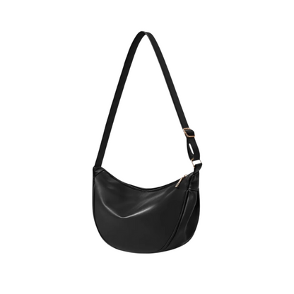 JENNY - Bolso Bandolera media luna de lujo en cuero liso - Negro - CARMEN VELVET