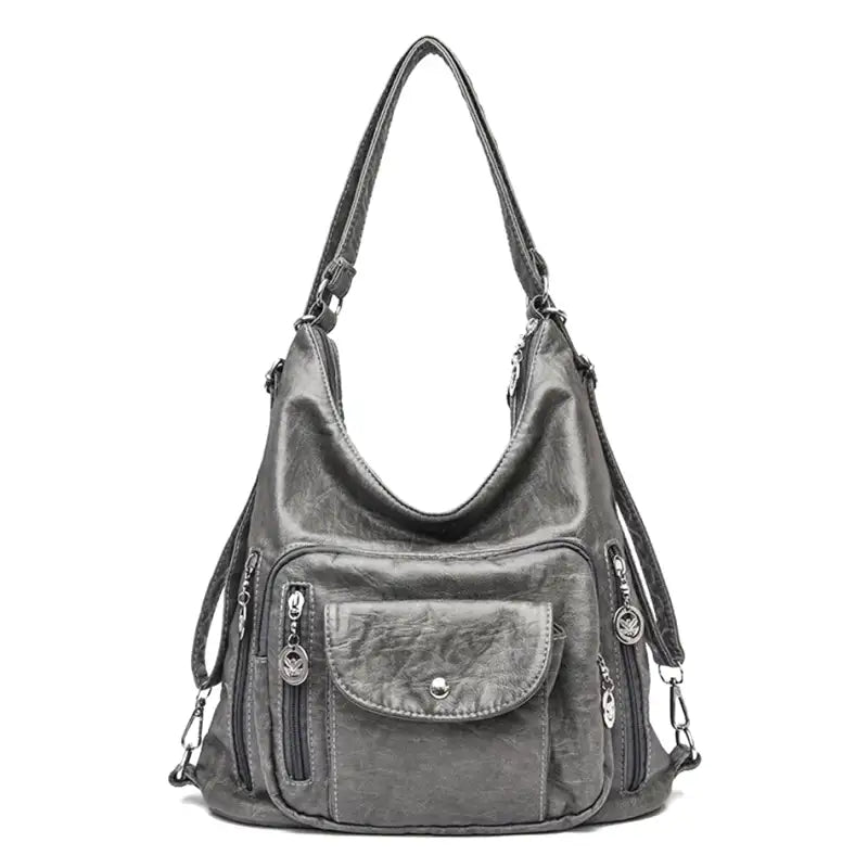 ODALIS - Bolso Bandolera en cuero multibolsillos - Gris - CARMEN VELVET