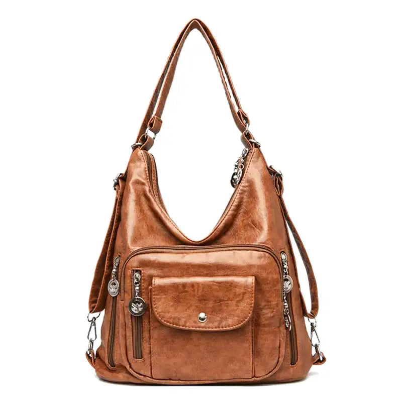 ODALIS - Bolso Bandolera en cuero multibolsillos - Marrón - CARMEN VELVET
