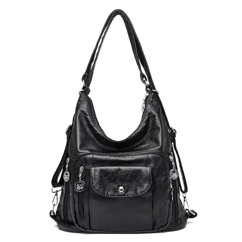 ODALIS - Bolso Bandolera en cuero multibolsillos - Negro - CARMEN VELVET