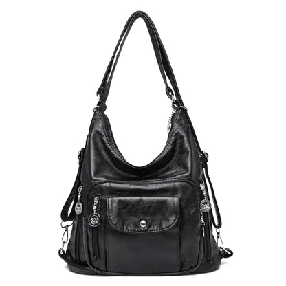 ODALIS - Bolso Bandolera en cuero multibolsillos - Negro - CARMEN VELVET