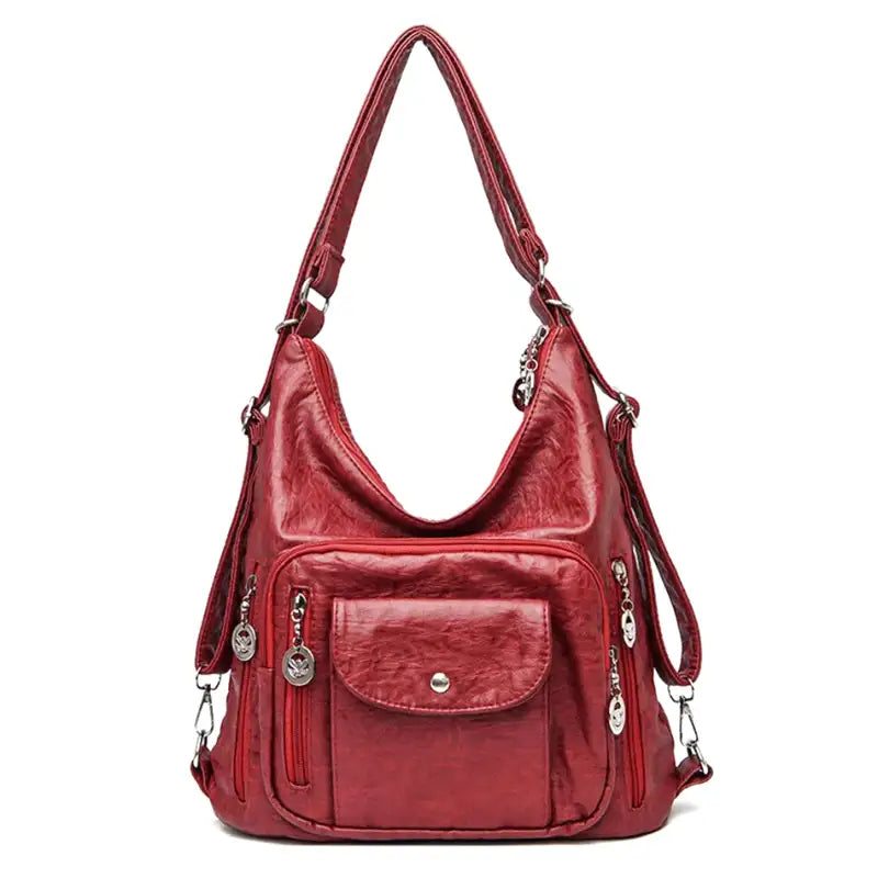 ODALIS - Bolso Bandolera en cuero multibolsillos - Rojo - CARMEN VELVET