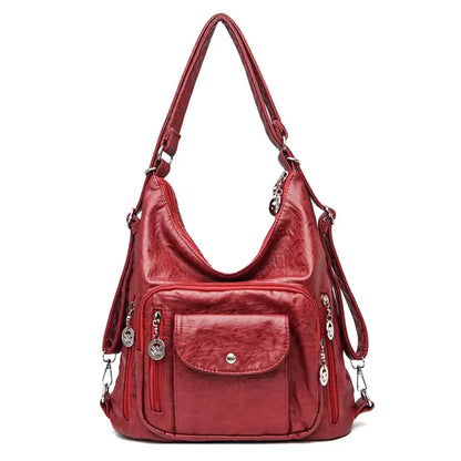 ODALIS - Bolso Bandolera en cuero multibolsillos - Rojo - CARMEN VELVET