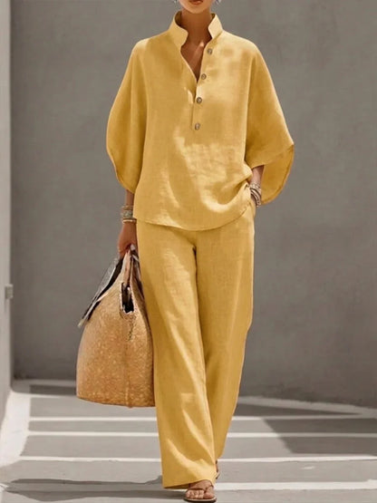 Brisa - Conjunto de caída ligera con manga murciélago y pantalón amplio