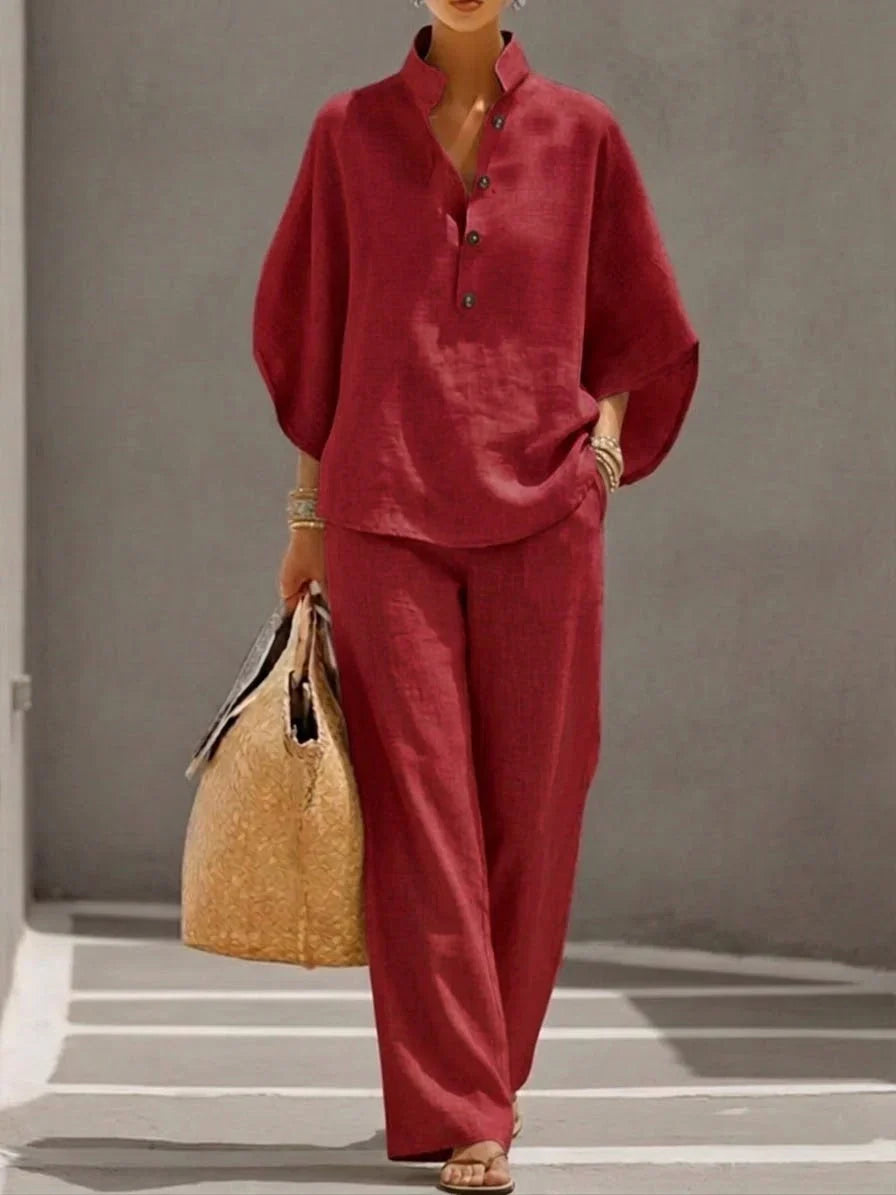 Brisa - Conjunto de caída ligera con manga murciélago y pantalón amplio