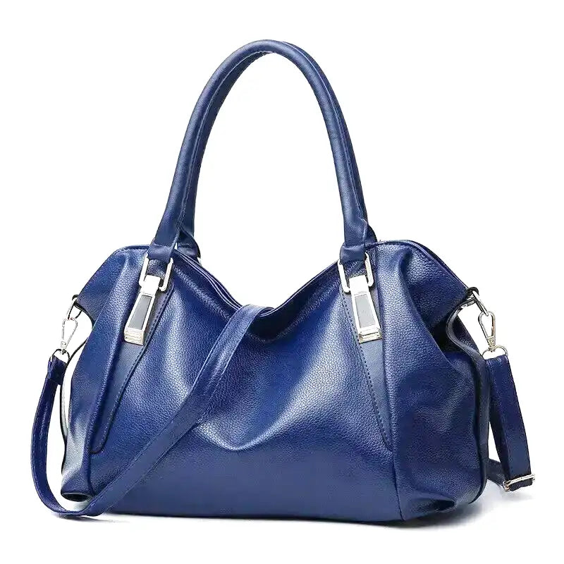 PLYMONIE - Bolso minimalista en cuero granulado gran capacidad - Azul - CARMEN VELVET