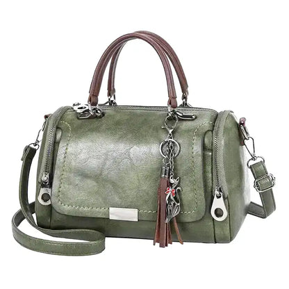 RHEA - Bolso espacioso en cuero suave con correa y cierre de cremallera - Verde - CARMEN VELVET