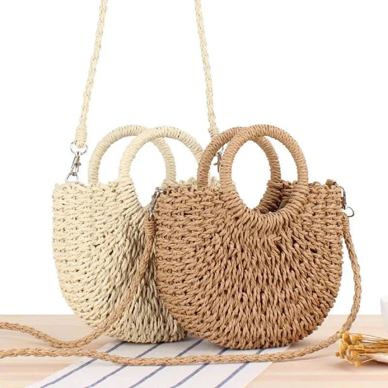 Greta - Bolso redondo de paja con asa rígida | CARMEN VELVET
