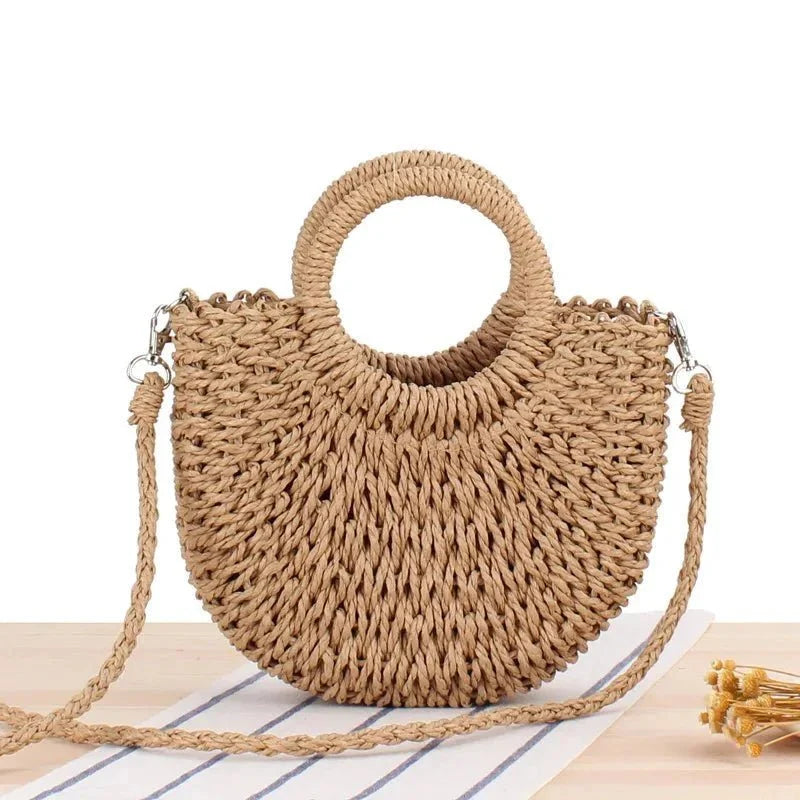 Greta - Sac rond en paille avec poignée rigide — image 8