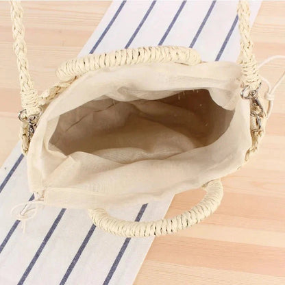 Greta - Sac rond en paille avec poignée rigide — image 6