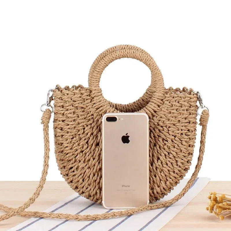 Greta - Sac rond en paille avec poignée rigide — image 4
