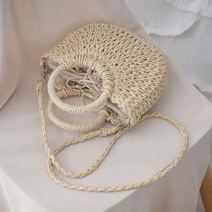 Greta - Sac rond en paille avec poignée rigide — image 3