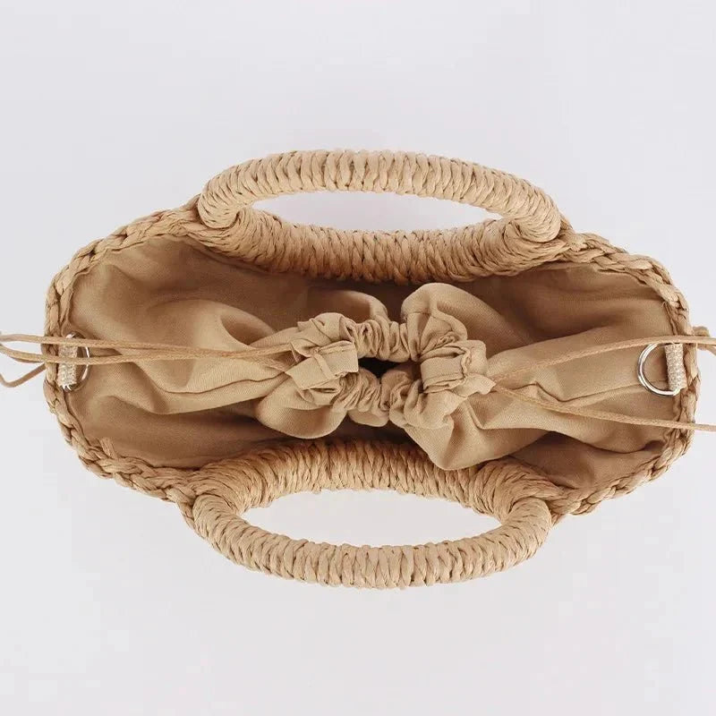 Greta - Sac rond en paille avec poignée rigide — image 5