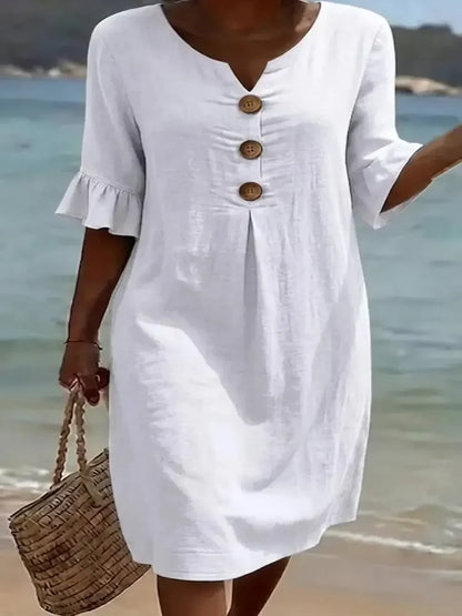 LUNA - Vestido Texturizado con Mangas Abullonadas y Botones